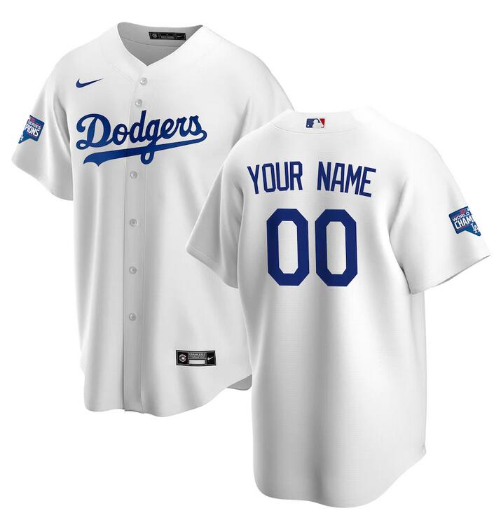 Men Los Angeles Dodgers Nike White 2020 World Series Champions Home Custom Replica MLB Jersey